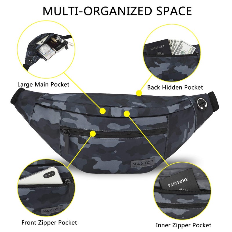 Maxtop Small Crossbody Belt Bags Shoulder Fanny Pack with 4-Zipper Pockets Gifts for Enjoy Sports Festival Workout Traveling Running Casual Hands-Free Wallets Waist Pack Crossbody Bag Carrying All Phones - Image 3